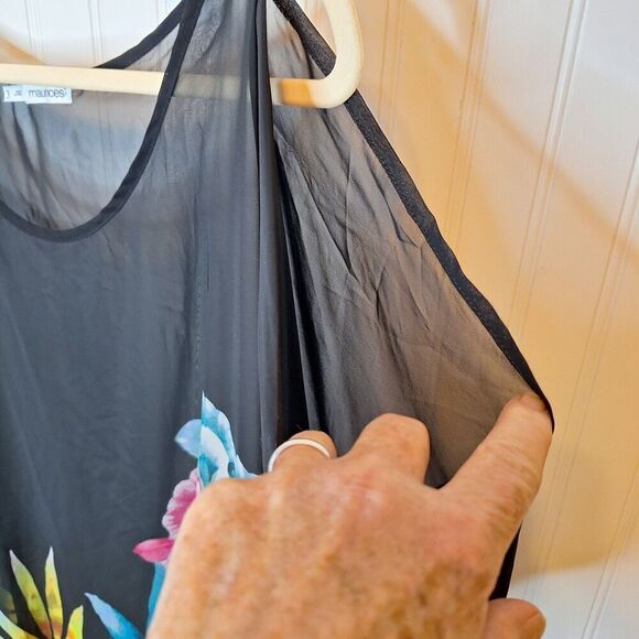 Maurice’s Size 3 US 24/26 Pullover Blouson Top Sheer Black Floral Cold Shoulder - Picture 4 of 14